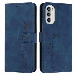 For Motorola Moto G52 Skin Feel Heart Pattern Leather Phone Case(Blue)