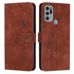For Motorola Moto G60S Skin Feel Heart Pattern Leather Phone Case(Brown)
