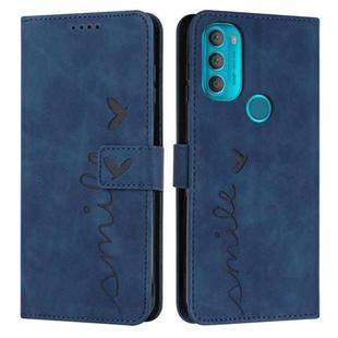 For Motorola Moto G71 5G Skin Feel Heart Pattern Leather Phone Case(Blue)