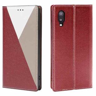 For Samsung Galaxy A02 EU Version 3-Splicing Flip Microfiber Leather Phone Case(Red Grey)