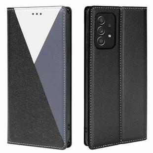 For Samsung Galaxy A72 5G / 4G 3-Splicing Flip Microfiber Leather Phone Case(Black Blue)