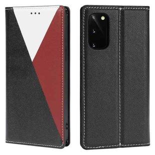 For Samsung Galaxy S20 3-Splicing Flip Microfiber Leather Phone Case(Black Red)