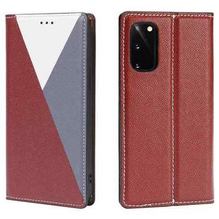 For Samsung Galaxy S20 3-Splicing Flip Microfiber Leather Phone Case(Red Blue)