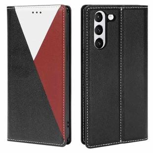 For Samsung Galaxy S21 5G 3-Splicing Flip Microfiber Leather Phone Case(Black Red)