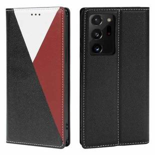 For Samsung Galaxy S21 Ultra 5G 3-Splicing Flip Microfiber Leather Phone Case(Black Red)