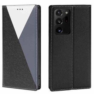 For Samsung Galaxy S21 Ultra 5G 3-Splicing Flip Microfiber Leather Phone Case(Black Blue)