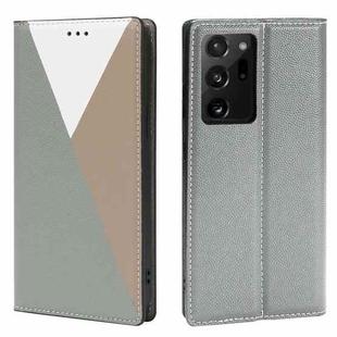 For Samsung Galaxy S21 Ultra 5G 3-Splicing Flip Microfiber Leather Phone Case(Grey)