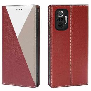 For Xiaomi Redmi Note 10 Pro 3-Splicing Flip Microfiber Leather Phone Case(Red Grey)