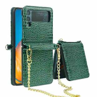 For Samsung Galaxy Z Flip3 5G Crocodile Texture Folding Phone Case(Dark Green)