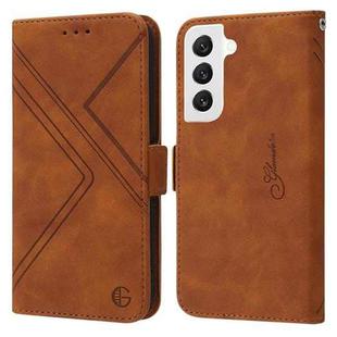 For Samsung Galaxy S22 5G RFID Geometric Line Flip Leather Phone Case(Brown)