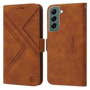 For Samsung Galaxy S22 Plus 5G RFID Geometric Line Flip Leather Phone Case(Brown)