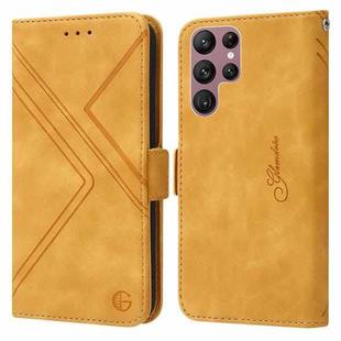 For Samsung Galaxy S22 Ultra 5G RFID Geometric Line Flip Leather Phone Case(Yellow)