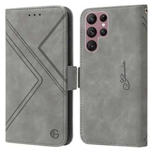 For Samsung Galaxy S22 Ultra 5G RFID Geometric Line Flip Leather Phone Case(Grey)