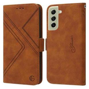 For Samsung Galaxy S21 FE 5G 5G RFID Geometric Line Flip Leather Phone Case(Brown)