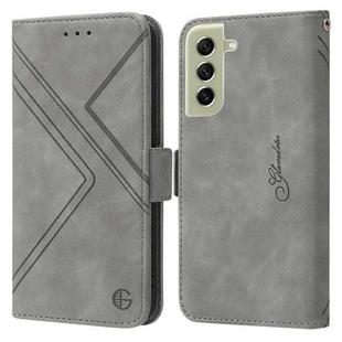 For Samsung Galaxy S21 FE 5G 5G RFID Geometric Line Flip Leather Phone Case(Grey)