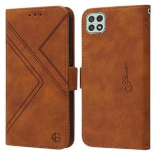 For Samsung Galaxy A12 5G / 4G RFID Geometric Line Flip Leather Phone Case(Brown)