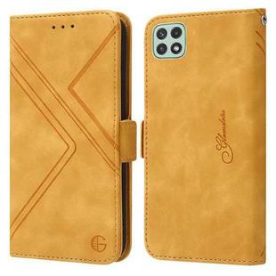 For Samsung Galaxy A12 5G / 4G RFID Geometric Line Flip Leather Phone Case(Yellow)