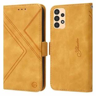 For Samsung Galaxy A13 5G / 4G RFID Geometric Line Flip Leather Phone Case(Yellow)