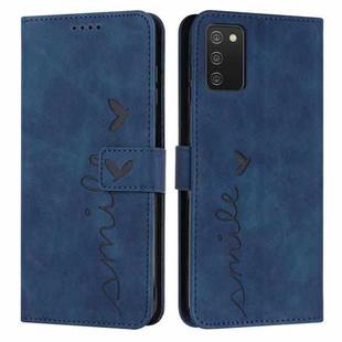 For Samsung Galaxy A02S 164mm EU Version Skin Feel Heart Pattern Leather Phone Case(Blue)