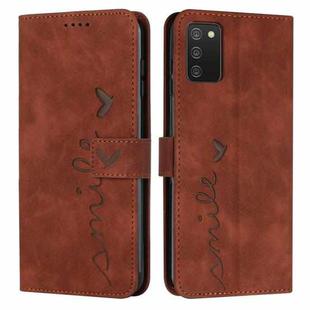 For Samsung Galaxy A02S 166mm US Version Skin Feel Heart Pattern Leather Phone Case(Brown)