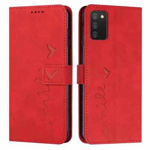 For Samsung Galaxy A02S 166mm US Version Skin Feel Heart Pattern Leather Phone Case(Red)