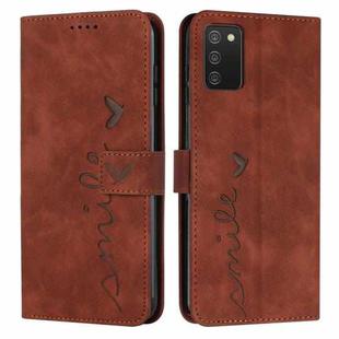 For Samsung Galaxy A03S 164mm Skin Feel Heart Pattern Leather Phone Case(Brown)