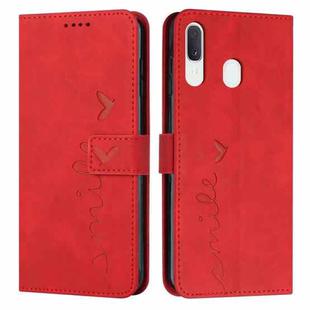 For Samsung Galaxy A20/A30 Skin Feel Heart Pattern Leather Phone Case(Red)