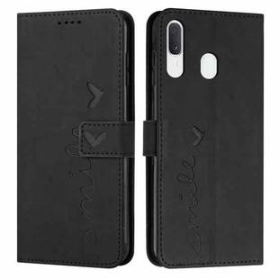 For Samsung Galaxy A20/A30 Skin Feel Heart Pattern Leather Phone Case(Black)