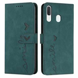 For Samsung Galaxy A20/A30 Skin Feel Heart Pattern Leather Phone Case(Green)