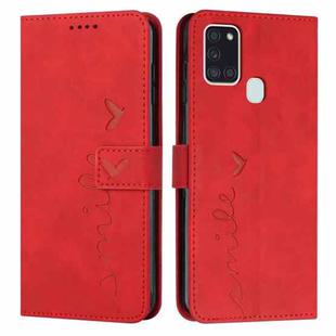 For Samsung Galaxy A21S Skin Feel Heart Pattern Leather Phone Case(Red)