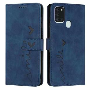 For Samsung Galaxy A21S Skin Feel Heart Pattern Leather Phone Case(Blue)