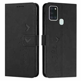 For Samsung Galaxy A21S Skin Feel Heart Pattern Leather Phone Case(Black)