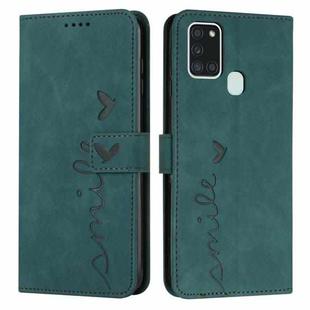 For Samsung Galaxy A21S Skin Feel Heart Pattern Leather Phone Case(Green)