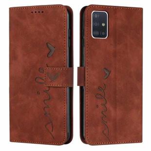 For Samsung Galaxy A51 5G Skin Feel Heart Pattern Leather Phone Case(Brown)