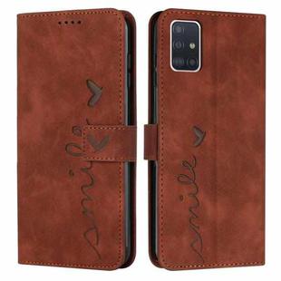For Samsung Galaxy A71 4G Skin Feel Heart Pattern Leather Phone Case(Brown)
