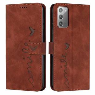 For Samsung Galaxy Note20 Skin Feel Heart Pattern Leather Phone Case(Brown)