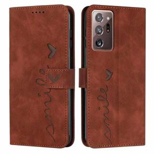 For Samsung Galaxy Note20 Ultra Skin Feel Heart Pattern Leather Phone Case(Brown)