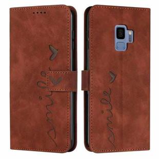 For Samsung Galaxy S9 Skin Feel Heart Pattern Leather Phone Case(Brown)