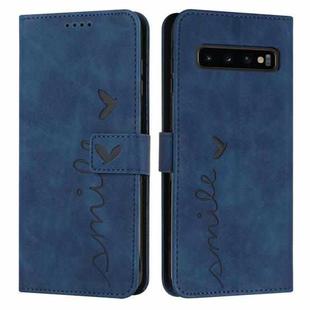 For Samsung Galaxy S10 Skin Feel Heart Pattern Leather Phone Case(Blue)