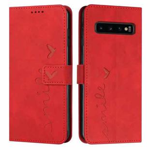 For Samsung Galaxy S10+ Skin Feel Heart Pattern Leather Phone Case(Red)