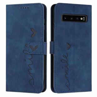 For Samsung Galaxy S10+ Skin Feel Heart Pattern Leather Phone Case(Blue)