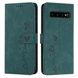 For Samsung Galaxy S10+ Skin Feel Heart Pattern Leather Phone Case(Green)