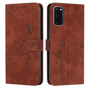 For Samsung Galaxy S20 Skin Feel Heart Pattern Leather Phone Case(Brown)