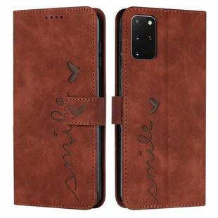 For Samsung Galaxy S20+ Skin Feel Heart Pattern Leather Phone Case(Brown)