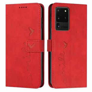 For Samsung Galaxy S20 Ultra Skin Feel Heart Pattern Leather Phone Case(Red)