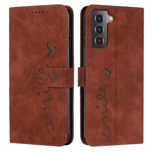 For Samsung Galaxy S21+ Skin Feel Heart Pattern Leather Phone Case(Brown)