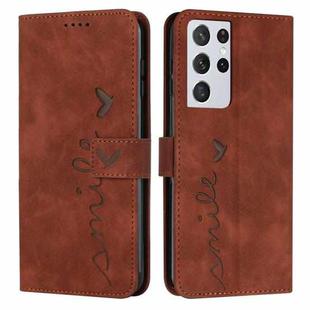 For Samsung Galaxy S21 Ultra Skin Feel Heart Pattern Leather Phone Case(Brown)