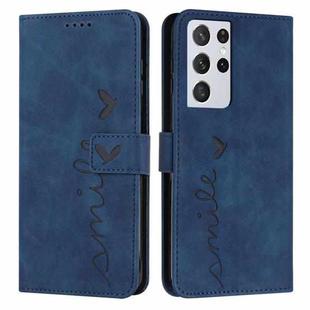 For Samsung Galaxy S21 Ultra Skin Feel Heart Pattern Leather Phone Case(Blue)
