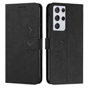 For Samsung Galaxy S21 Ultra Skin Feel Heart Pattern Leather Phone Case(Black)
