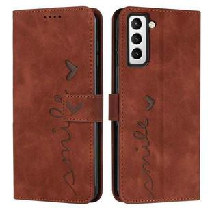 For Samsung Galaxy S22+ Skin Feel Heart Pattern Leather Phone Case(Brown)
